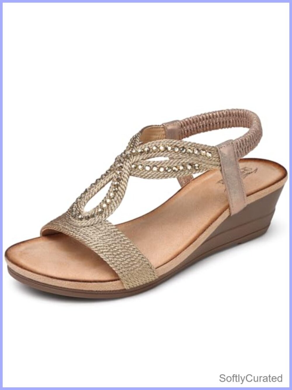 Wedge Sandals Women Dressy Comfortable Low Heel Summer Bohemian Rhinestone